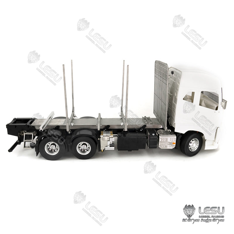 LESU 1/14 Tamiya Volvo FH16 truck model toy truck flatbed wood loaded tree cargo compartment with LED lights and winch