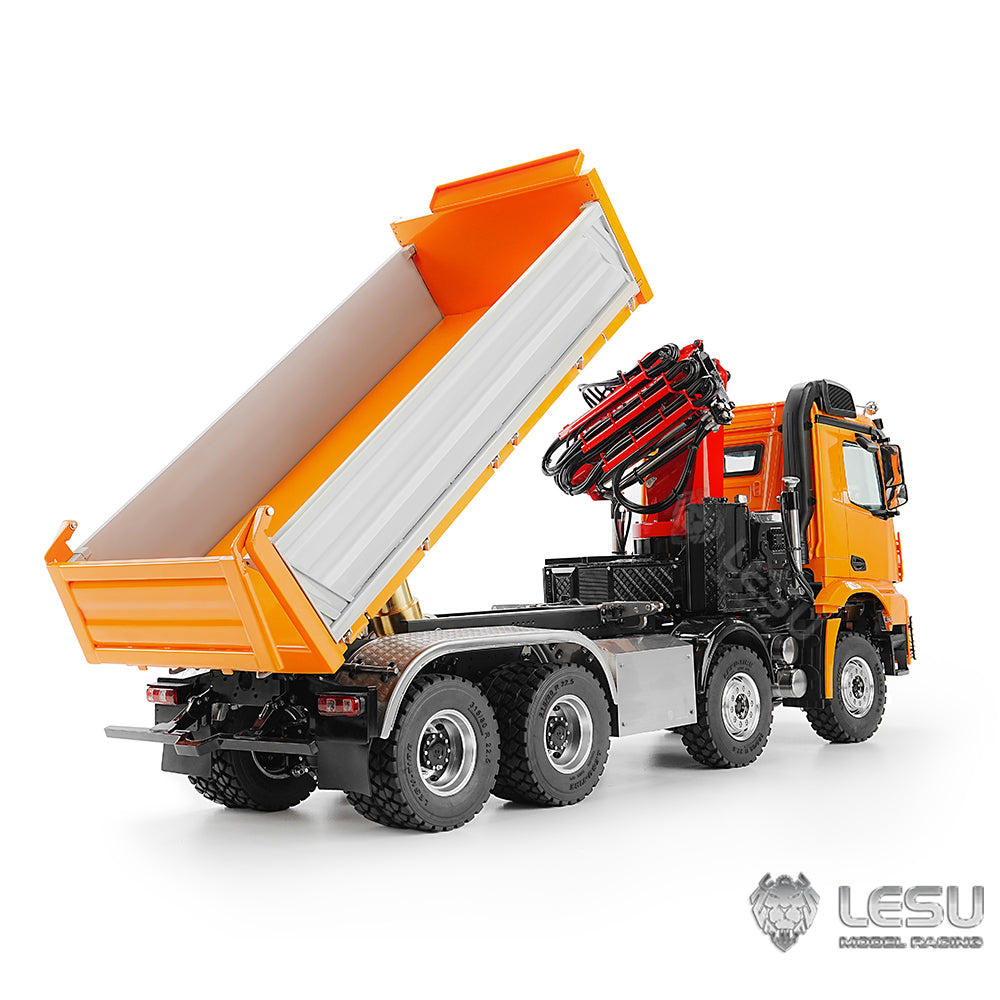 LESU 1/14 Truck Remote Control Model Metal Hydraulic Three-Way Bucket Truck Crane Dump Truck Spray Paint 3348 3363