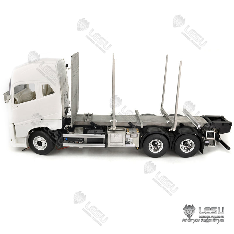 LESU 1/14 Tamiya Volvo FH16 truck model toy truck flatbed wood loaded tree cargo compartment with LED lights and winch
