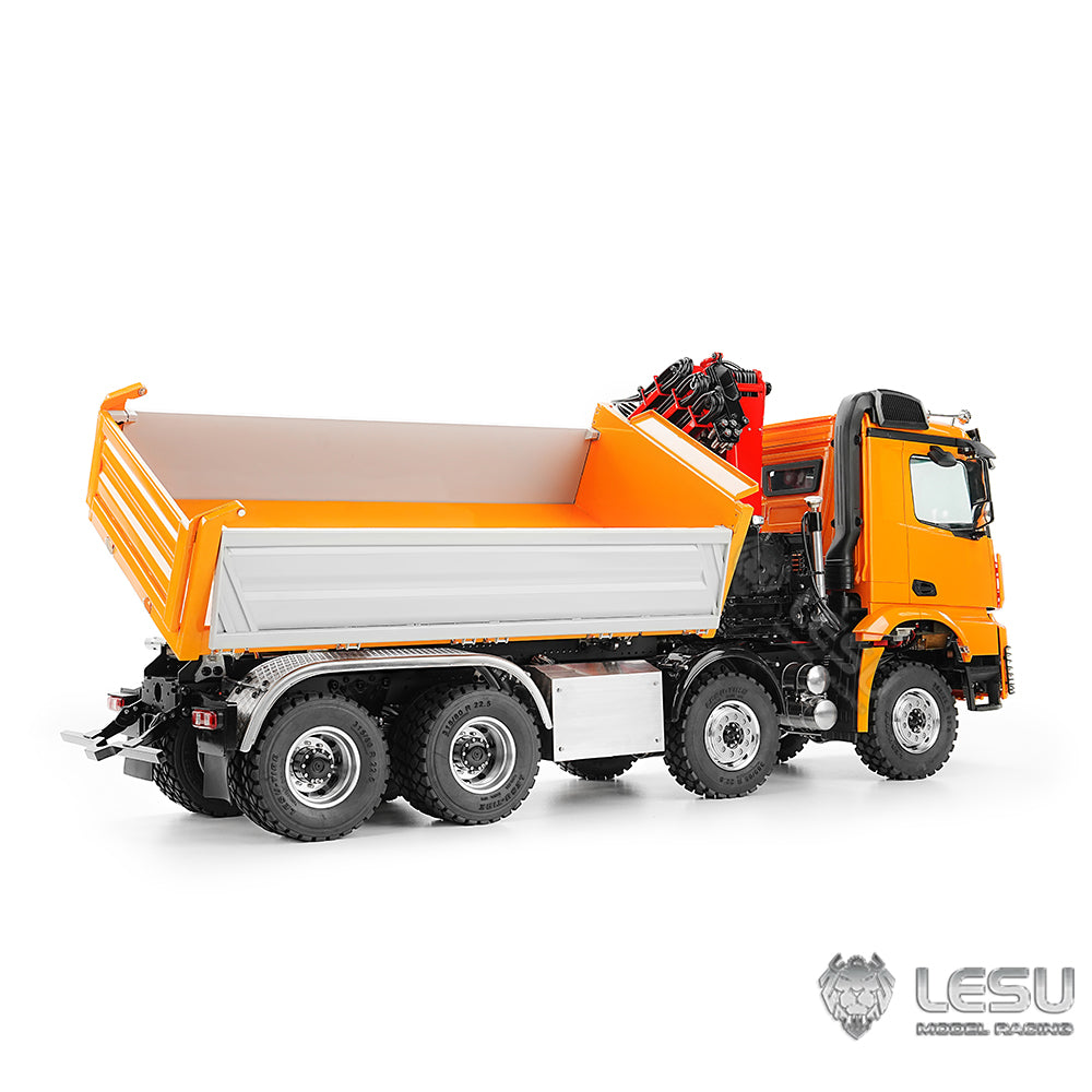 LESU 1/14 Truck Remote Control Model Metal Hydraulic Three-Way Bucket Truck Crane Dump Truck Spray Paint 3348 3363