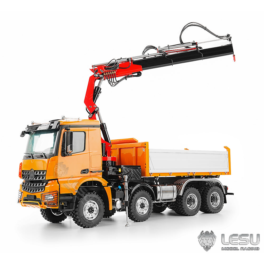 LESU 1/14 Truck Remote Control Model Metal Hydraulic Three-Way Bucket Truck Crane Dump Truck Spray Paint 3348 3363