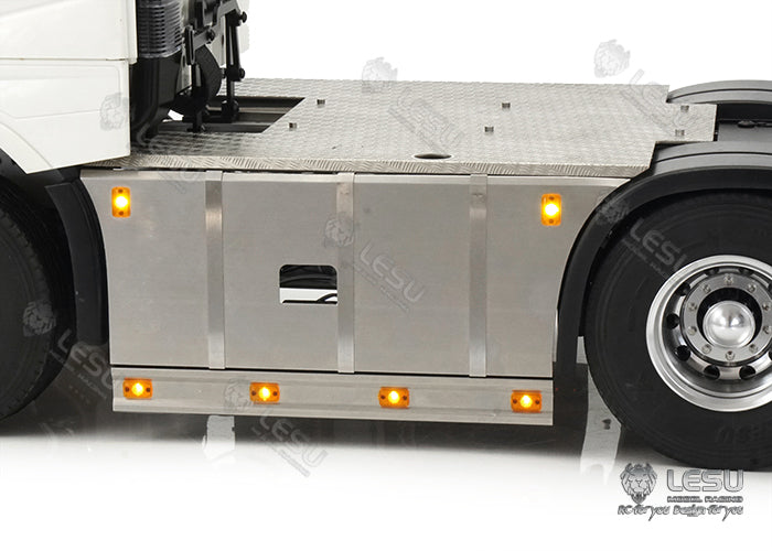 LESU G-6245 Metal Stainless Steel Pedal Side Skirts Tool Box with Lighting Set for Tamiya 1/14 RC Tri-axle Tractor Truck