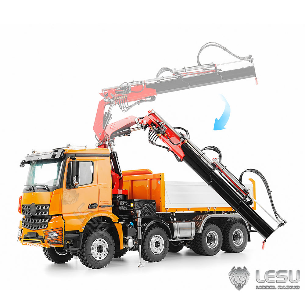 LESU 1/14 Truck Remote Control Model Metal Hydraulic Three-Way Bucket Truck Crane Dump Truck Spray Paint 3348 3363