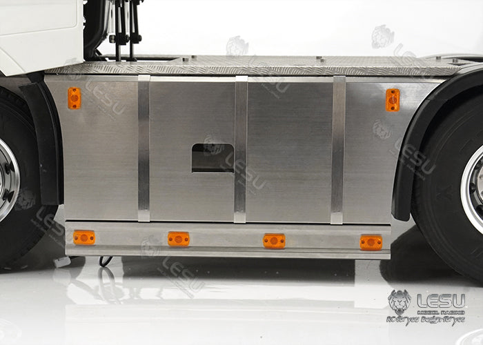 LESU G-6245 Metal Stainless Steel Pedal Side Skirts Tool Box with Lighting Set for Tamiya 1/14 RC Tri-axle Tractor Truck