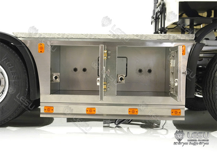 LESU G-6245 Metal Stainless Steel Pedal Side Skirts Tool Box with Lighting Set for Tamiya 1/14 RC Tri-axle Tractor Truck