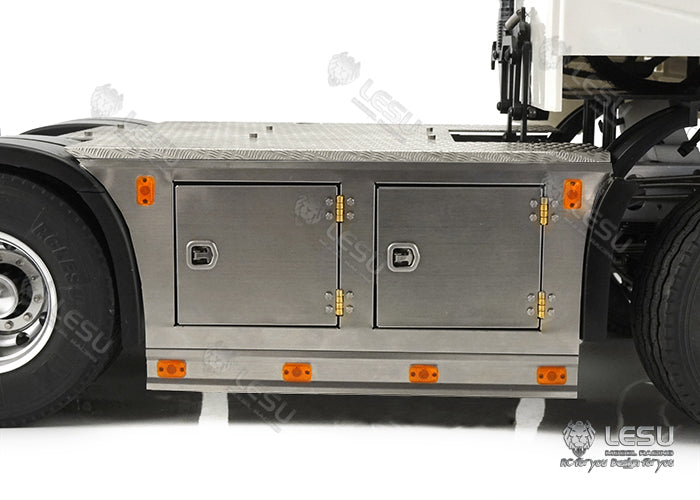 LESU G-6245 Metal Stainless Steel Pedal Side Skirts Tool Box with Lighting Set for Tamiya 1/14 RC Tri-axle Tractor Truck