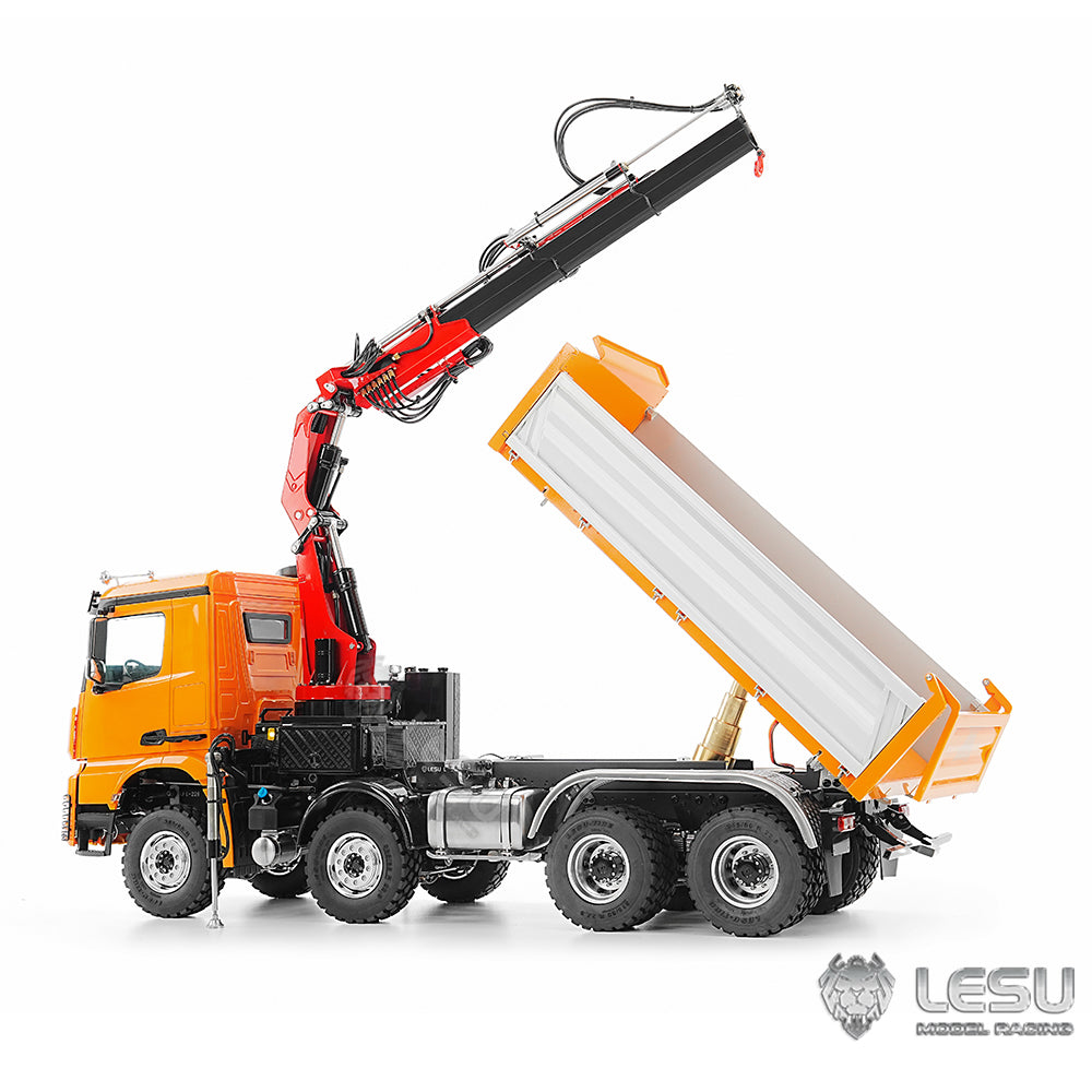 LESU 1/14 Truck Remote Control Model Metal Hydraulic Three-Way Bucket Truck Crane Dump Truck Spray Paint 3348 3363