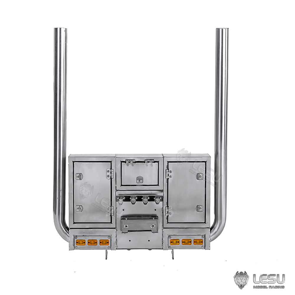 LESU 1/14 Tamiya tractor truck exhaust pipe double chimney LED lighting wire rack tool box assembly G-6272