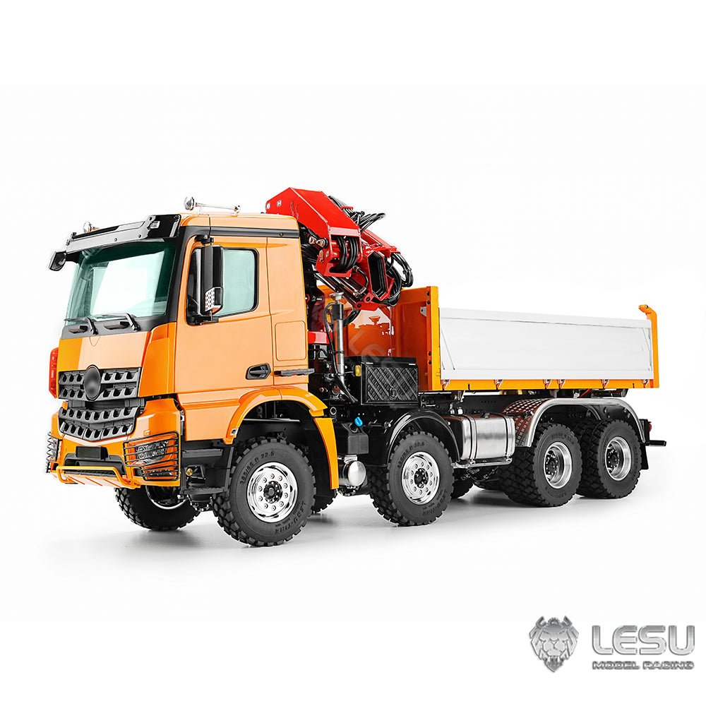 LESU 1/14 Truck Remote Control Model Metal Hydraulic Three-Way Bucket Truck Crane Dump Truck Spray Paint 3348 3363