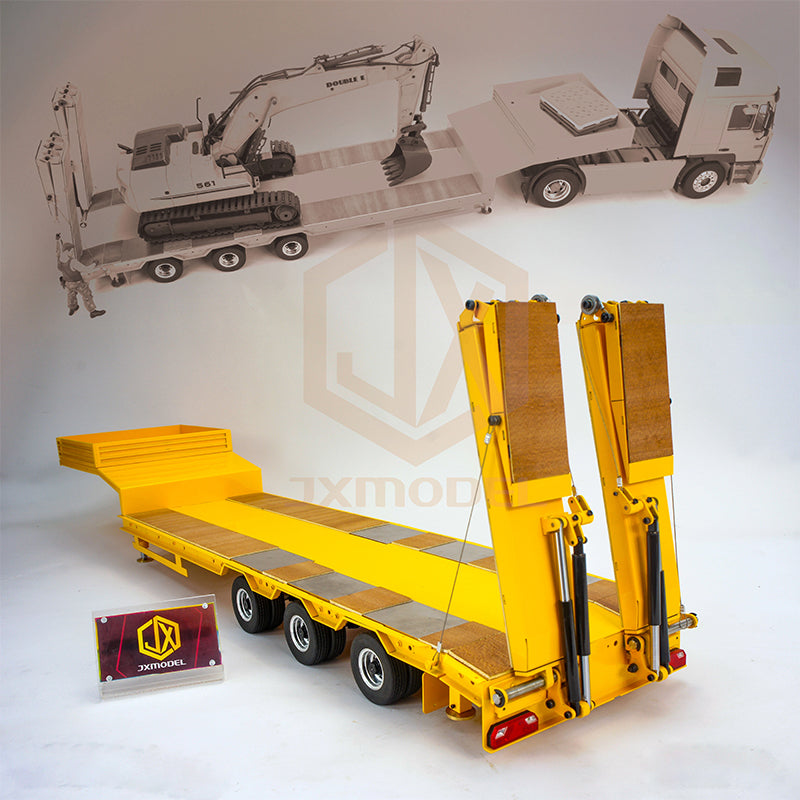 JXMODEL 1/14 Tamiya tractor truck dedicated 3-axle low bed tailboard semi-trailer model decorative cylinder metal wood board