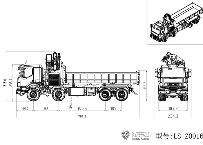 LESU 1/14 Roll-on/Roll-off Truck Crane Full Unloading Volvo Spray Paint RTR Truck Remote Control Model Metal Toy