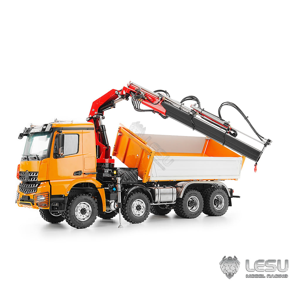 LESU 1/14 Truck Remote Control Model Metal Hydraulic Three-Way Bucket Truck Crane Dump Truck Spray Paint 3348 3363