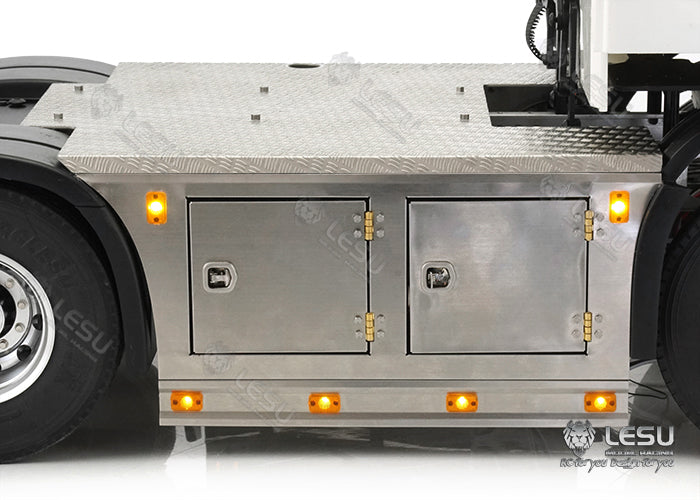 LESU G-6245 Metal Stainless Steel Pedal Side Skirts Tool Box with Lighting Set for Tamiya 1/14 RC Tri-axle Tractor Truck