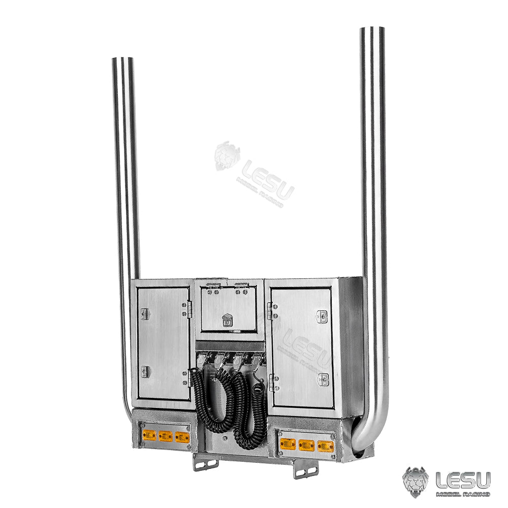 LESU 1/14 Tamiya tractor truck exhaust pipe double chimney LED lighting wire rack tool box assembly G-6272