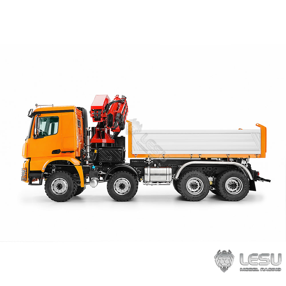LESU 1/14 Truck Remote Control Model Metal Hydraulic Three-Way Bucket Truck Crane Dump Truck Spray Paint 3348 3363