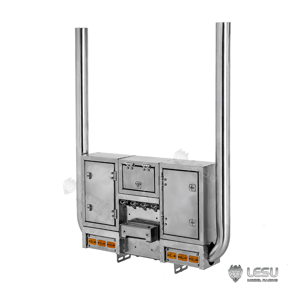 LESU 1/14 Tamiya tractor truck exhaust pipe double chimney LED lighting wire rack tool box assembly G-6272
