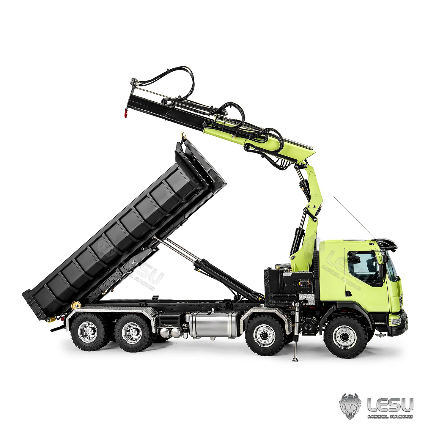 LESU 1/14 Roll-on/Roll-off Truck Crane Full Unloading Volvo Spray Paint RTR Truck Remote Control Model Metal Toy