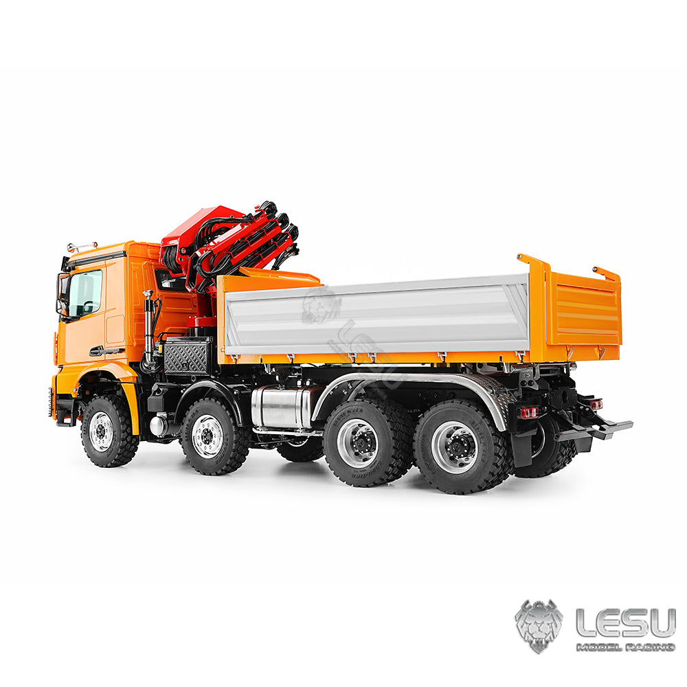 LESU 1/14 Truck Remote Control Model Metal Hydraulic Three-Way Bucket Truck Crane Dump Truck Spray Paint 3348 3363