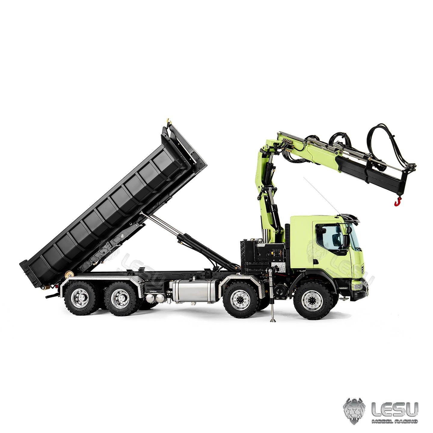 LESU 1/14 Roll-on/Roll-off Truck Crane Full Unloading Volvo Spray Paint RTR Truck Remote Control Model Metal Toy