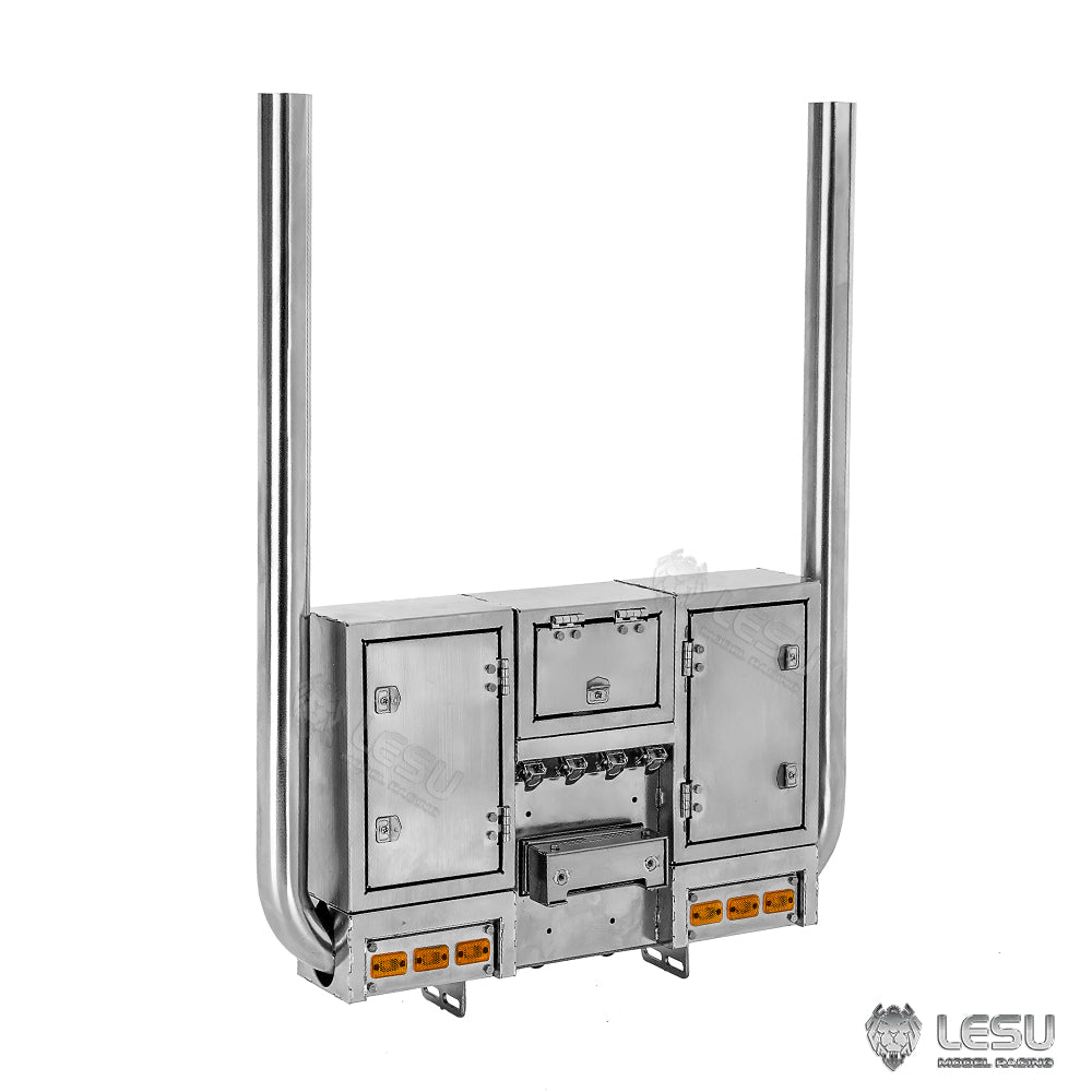 LESU 1/14 Tamiya tractor truck exhaust pipe double chimney LED lighting wire rack tool box assembly G-6272