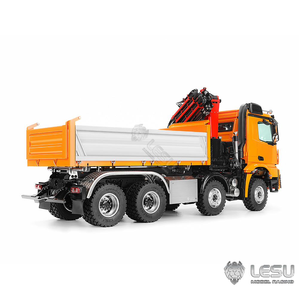 LESU 1/14 Truck Remote Control Model Metal Hydraulic Three-Way Bucket Truck Crane Dump Truck Spray Paint 3348 3363