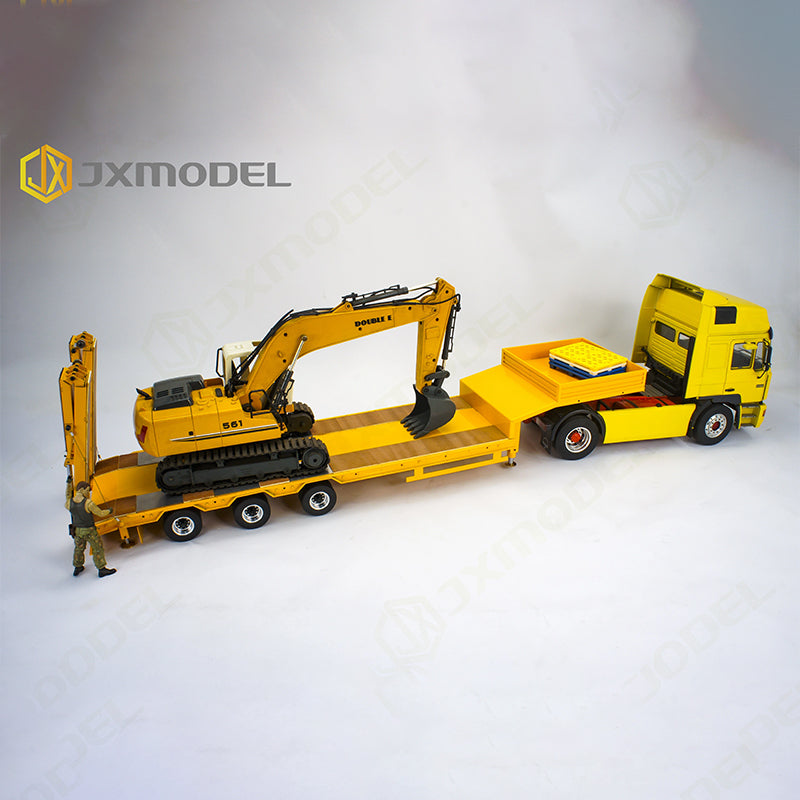 JXMODEL 1/14 Tamiya tractor truck dedicated 3-axle low bed tailboard semi-trailer model decorative cylinder metal wood board