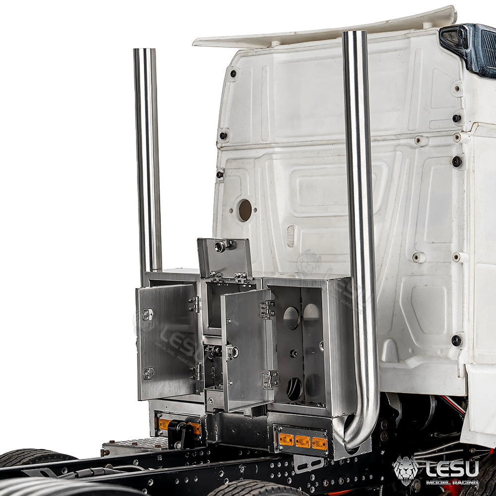 LESU 1/14 Tamiya tractor truck exhaust pipe double chimney LED lighting wire rack tool box assembly G-6272