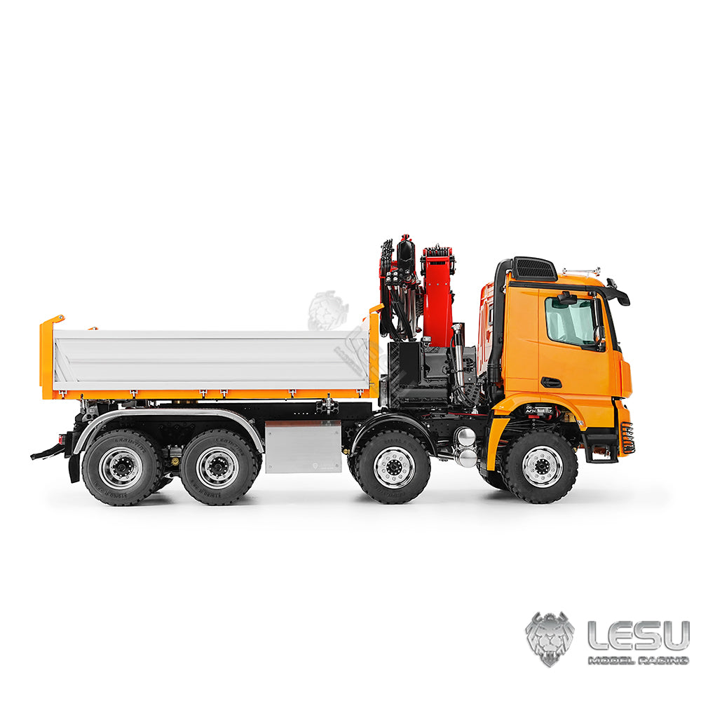 LESU 1/14 Truck Remote Control Model Metal Hydraulic Three-Way Bucket Truck Crane Dump Truck Spray Paint 3348 3363