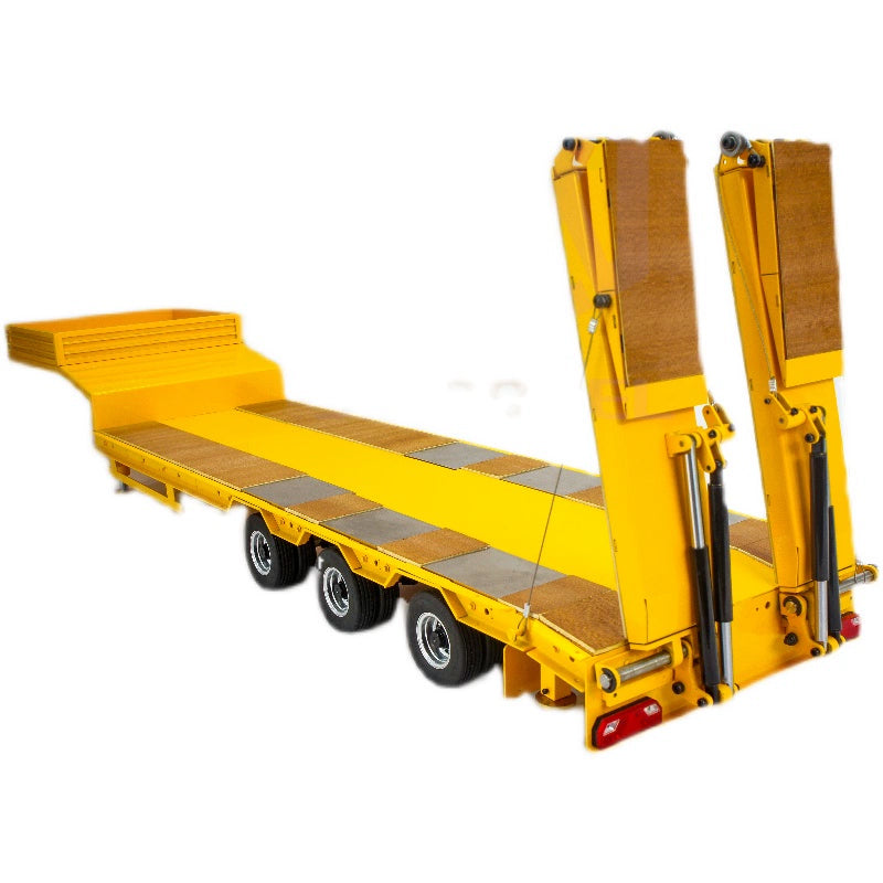 JXMODEL 1/14 Tamiya tractor truck dedicated 3-axle low bed tailboard semi-trailer model decorative cylinder metal wood board