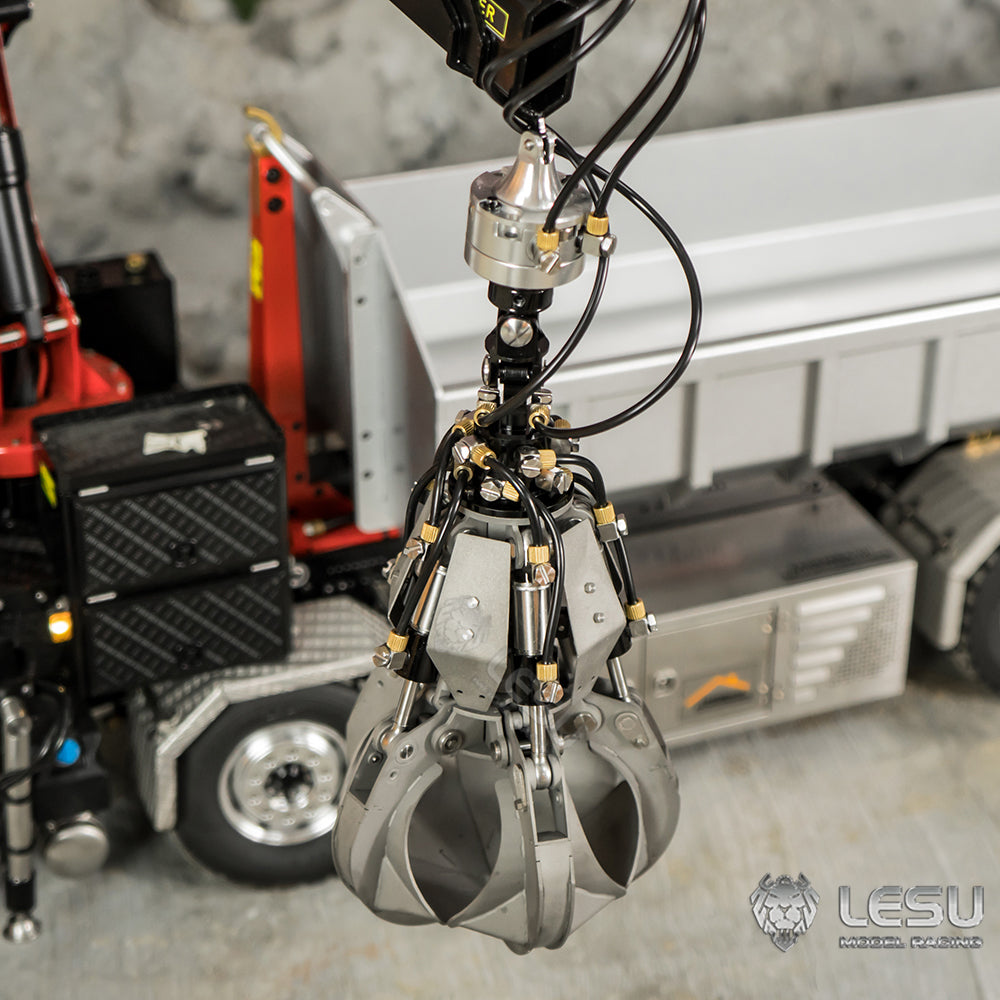 LESU 1/14 Truck Remote Control Model Toy Truck Crane Upgrade Parts Full Metal Hydraulic Rotating Claw Bucket