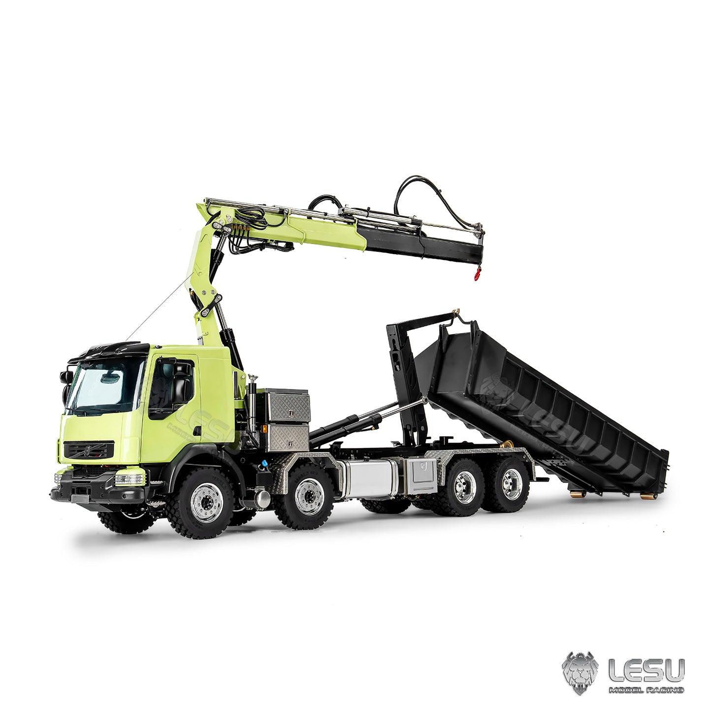 LESU 1/14 Roll-on/Roll-off Truck Crane Full Unloading Volvo Spray Paint RTR Truck Remote Control Model Metal Toy