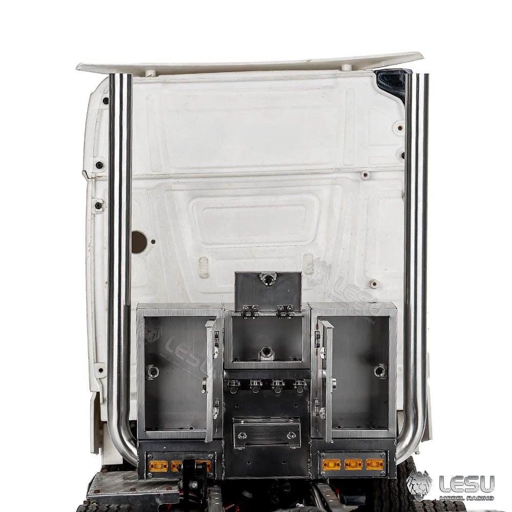LESU 1/14 Tamiya tractor truck exhaust pipe double chimney LED lighting wire rack tool box assembly G-6272