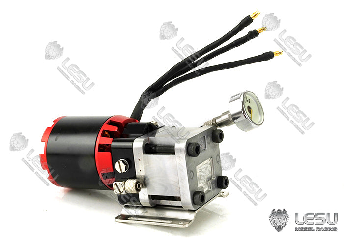 LESU 1/14 excavator hydraulic model oil pump high pressure pump Y-1528 excavator engineering vehicle gear pump with oil pressure gauge