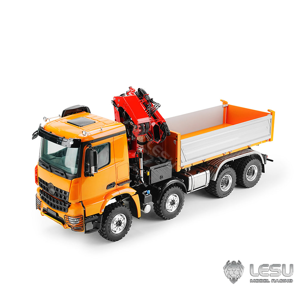 LESU 1/14 Truck Remote Control Model Metal Hydraulic Three-Way Bucket Truck Crane Dump Truck Spray Paint 3348 3363