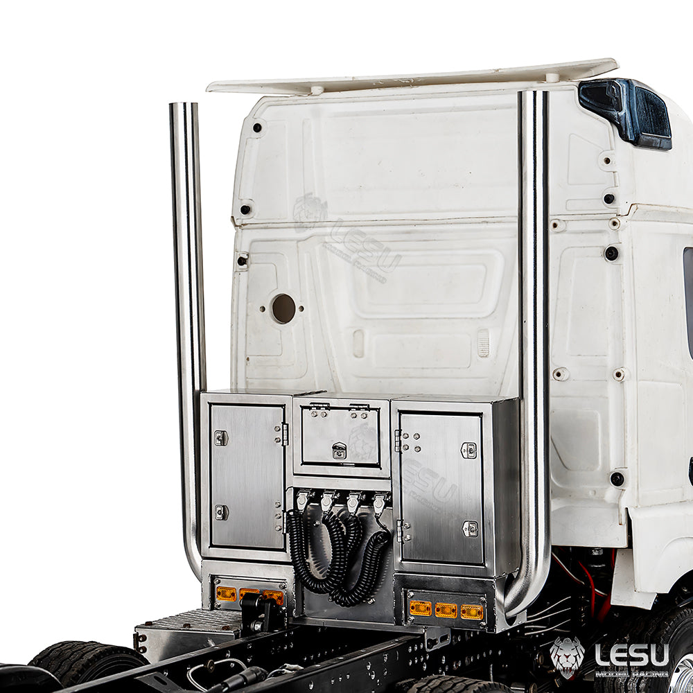 LESU 1/14 Tamiya tractor truck exhaust pipe double chimney LED lighting wire rack tool box assembly G-6272
