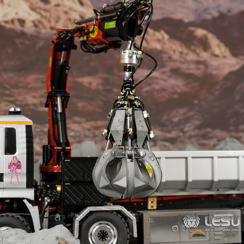LESU 1/14 Truck Remote Control Model Toy Truck Crane Upgrade Parts Full Metal Hydraulic Rotating Claw Bucket