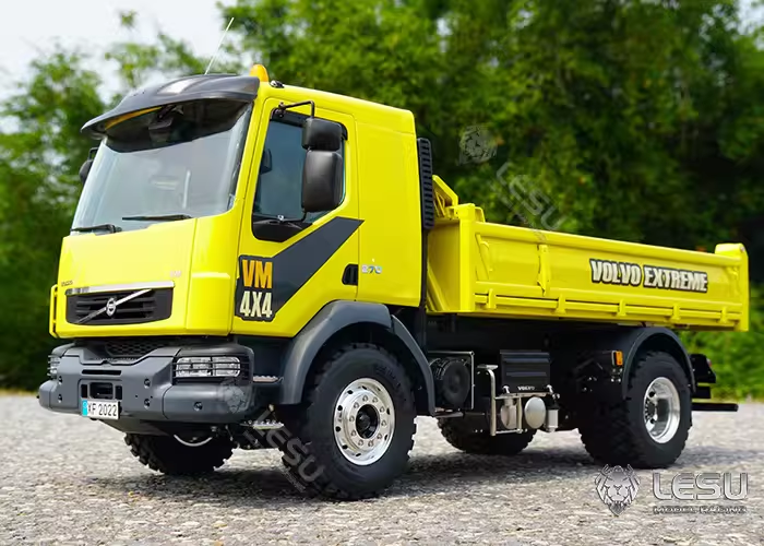 LESU 1/14 Tamiya truck model toy Volvo 4*4 double axle metal chassis high torque mud dump truck