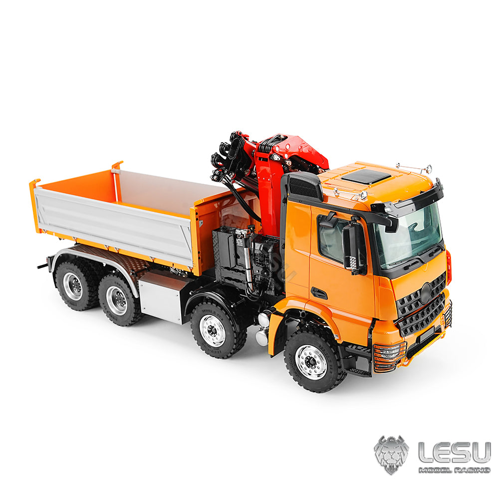 LESU 1/14 Truck Remote Control Model Metal Hydraulic Three-Way Bucket Truck Crane Dump Truck Spray Paint 3348 3363