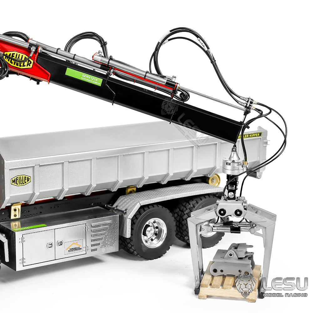 LESU 1/14 Truck Remote Control Model Metal Toy Hydraulic Roll-on/Roll-off Crane Full Unloading Truck LS-A0047 Brick Clamp