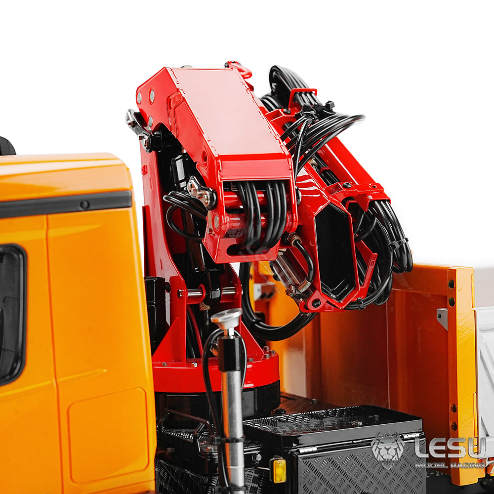 LESU 1/14 Truck Remote Control Model Metal Hydraulic Three-Way Bucket Truck Crane Dump Truck Spray Paint 3348 3363