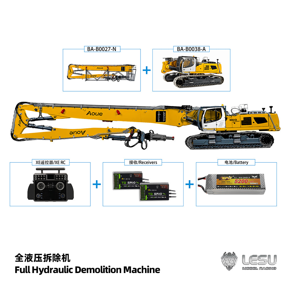 LESU 1/14 Fully Hydraulic Remote Control Model Simulation Excavator Aoue-LR960 Demolition Machine Excavator