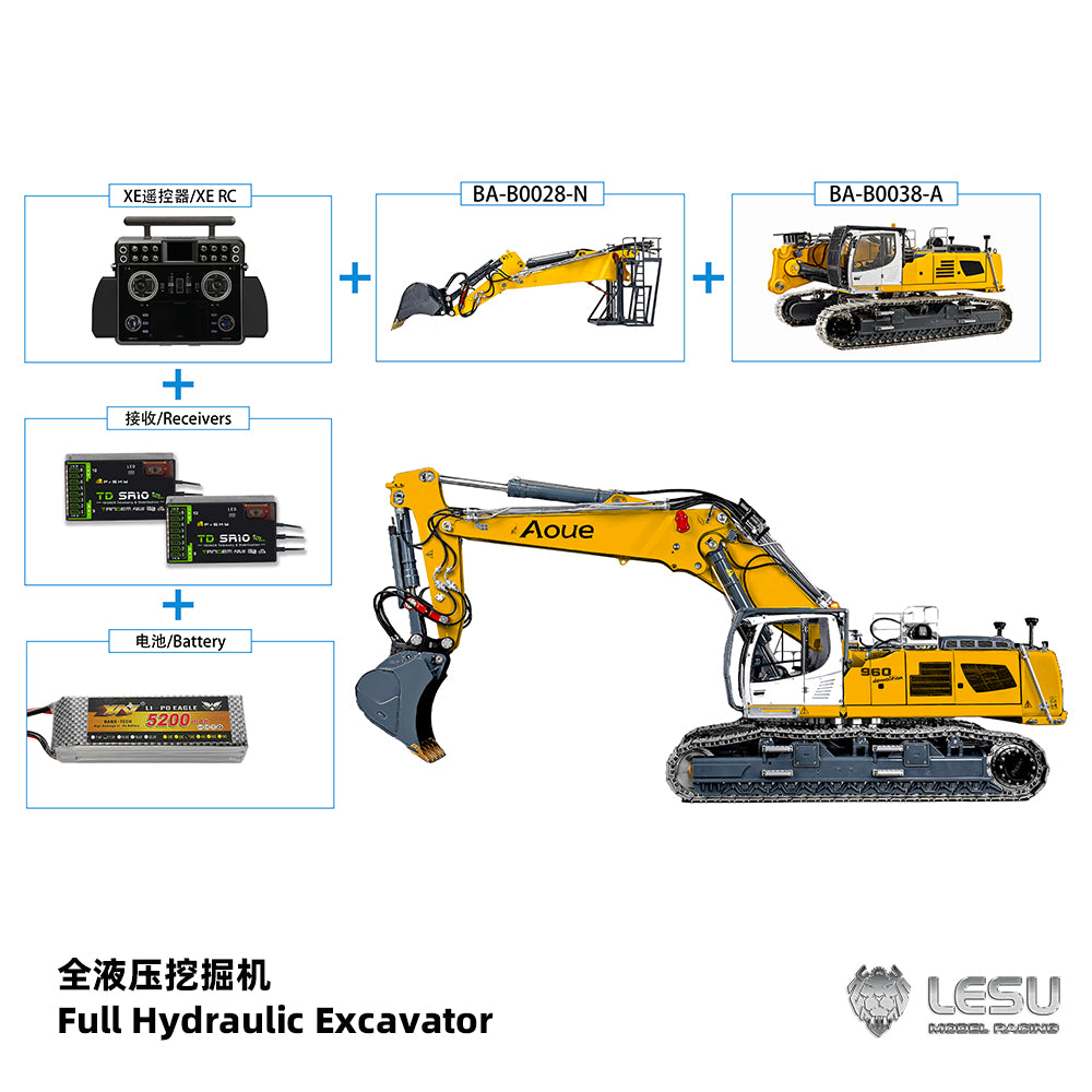 LESU 1/14 Fully Hydraulic Remote Control Model Simulation Excavator Aoue-LR960 Demolition Machine Excavator