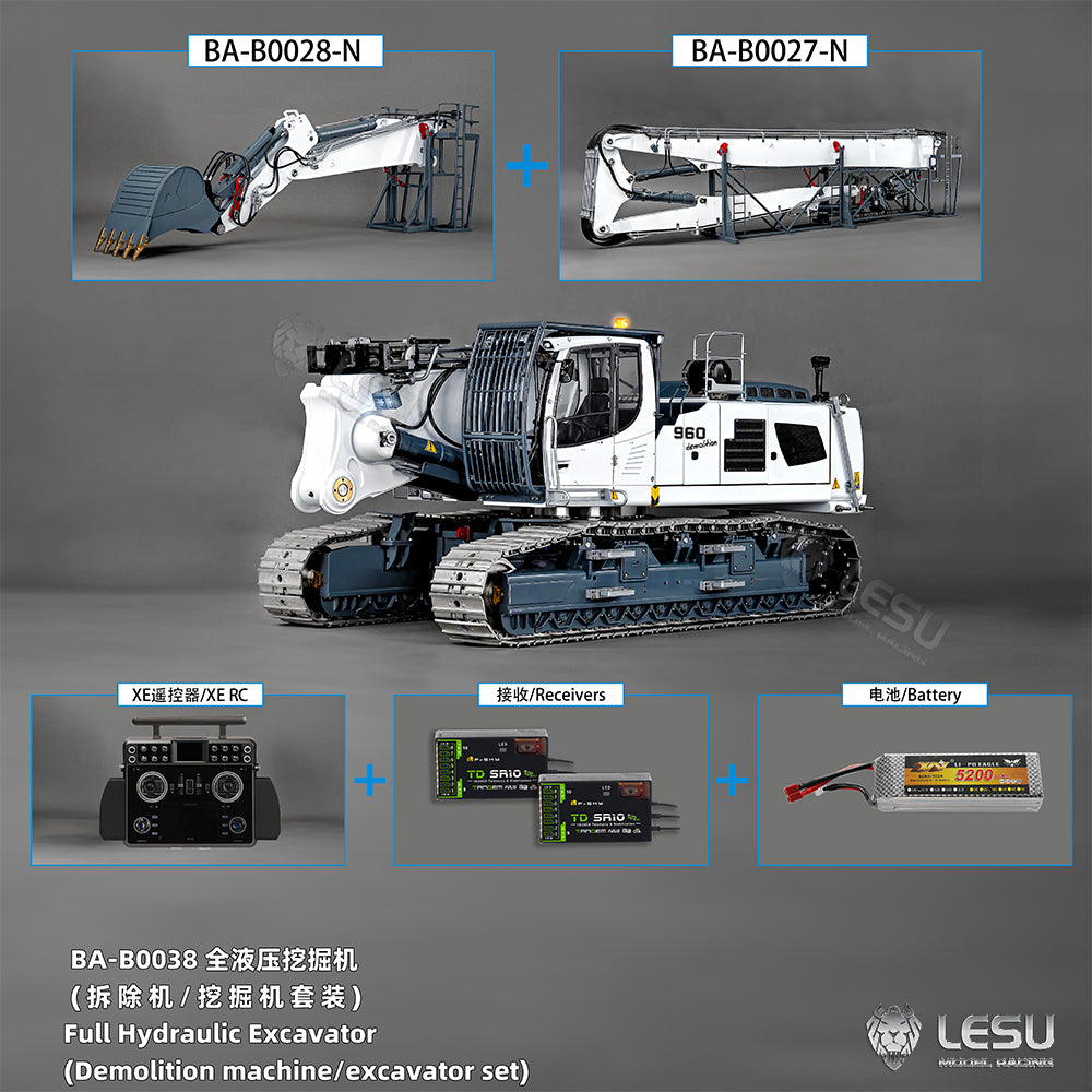 LESU 1/14 Fully Hydraulic Remote Control Model Simulation Excavator Aoue-LR960 Demolition Machine Excavator