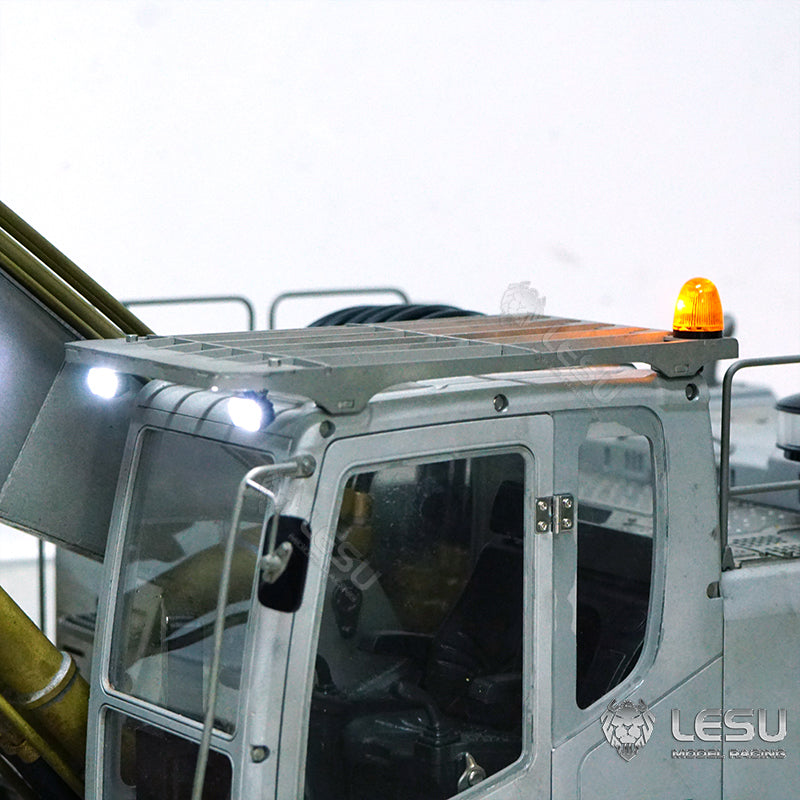LESU 1/14 wheel excavator cab top metal anti-collision net with spotlight rotating light DIY modification
