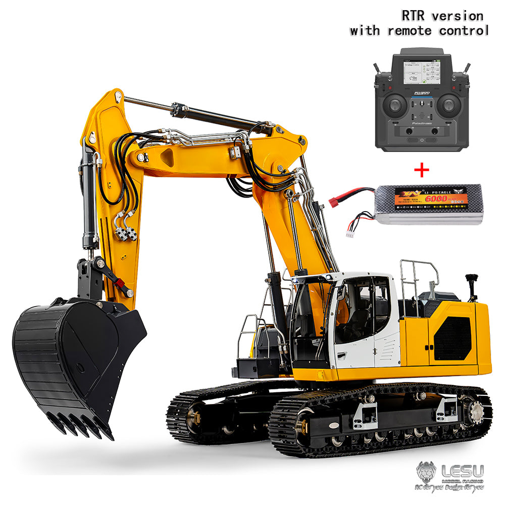 LESU 1/14 Engineering Remote Control Hydraulic Model Toy CNC 7-way Directional Valve Excavator Yellow Aoue-945 Three-section Arm