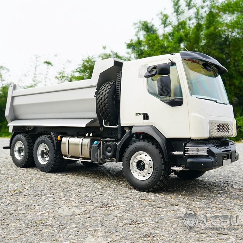 LESU 1/14 Truck Model Volvo 6*6 Three-axle Metal Axle Front Multi-stage Cylinder U-bucket Dump Truck