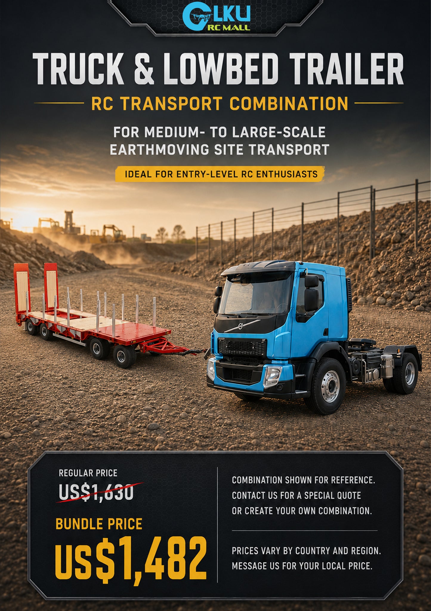 1/14 RC 4x4 Tractor Truck LS-Z0029-B with 3-Axle Lowbed Trailer LS-A0049 – Heavy Equipment Transport Construction Vehicle Combo