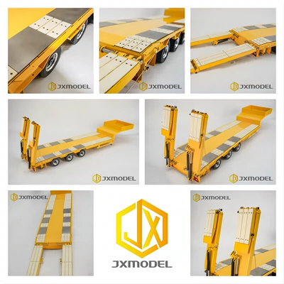 JXMODEL 1/14 Tamiya tractor truck dedicated 3-axle low bed tailboard semi-trailer model decorative cylinder metal wood board