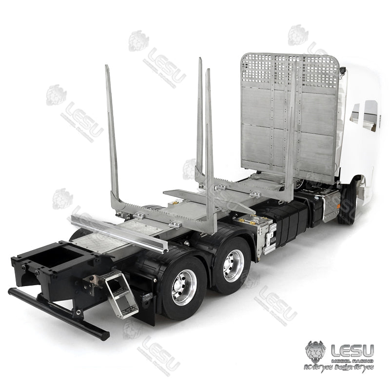 LESU 1/14 Tamiya Volvo FH16 truck model toy truck flatbed wood loaded tree cargo compartment with LED lights and winch