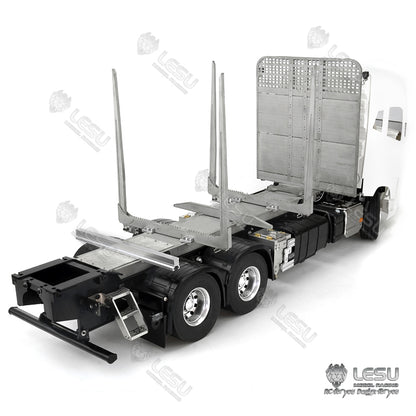 LESU 1/14 Tamiya Volvo FH16 truck model toy truck flatbed wood loaded tree cargo compartment with LED lights and winch